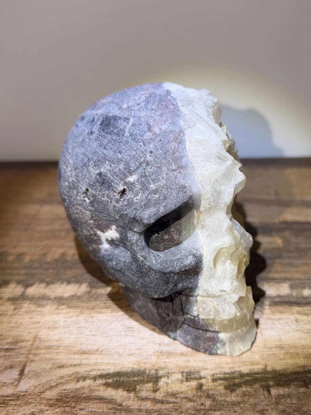 Hand-Carved Two-Tone Quartz Skull